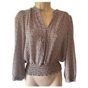 Monteau Los‎ Angeles Women's Blouse XL Polka Dot Stretch Classic Preppy Capsule